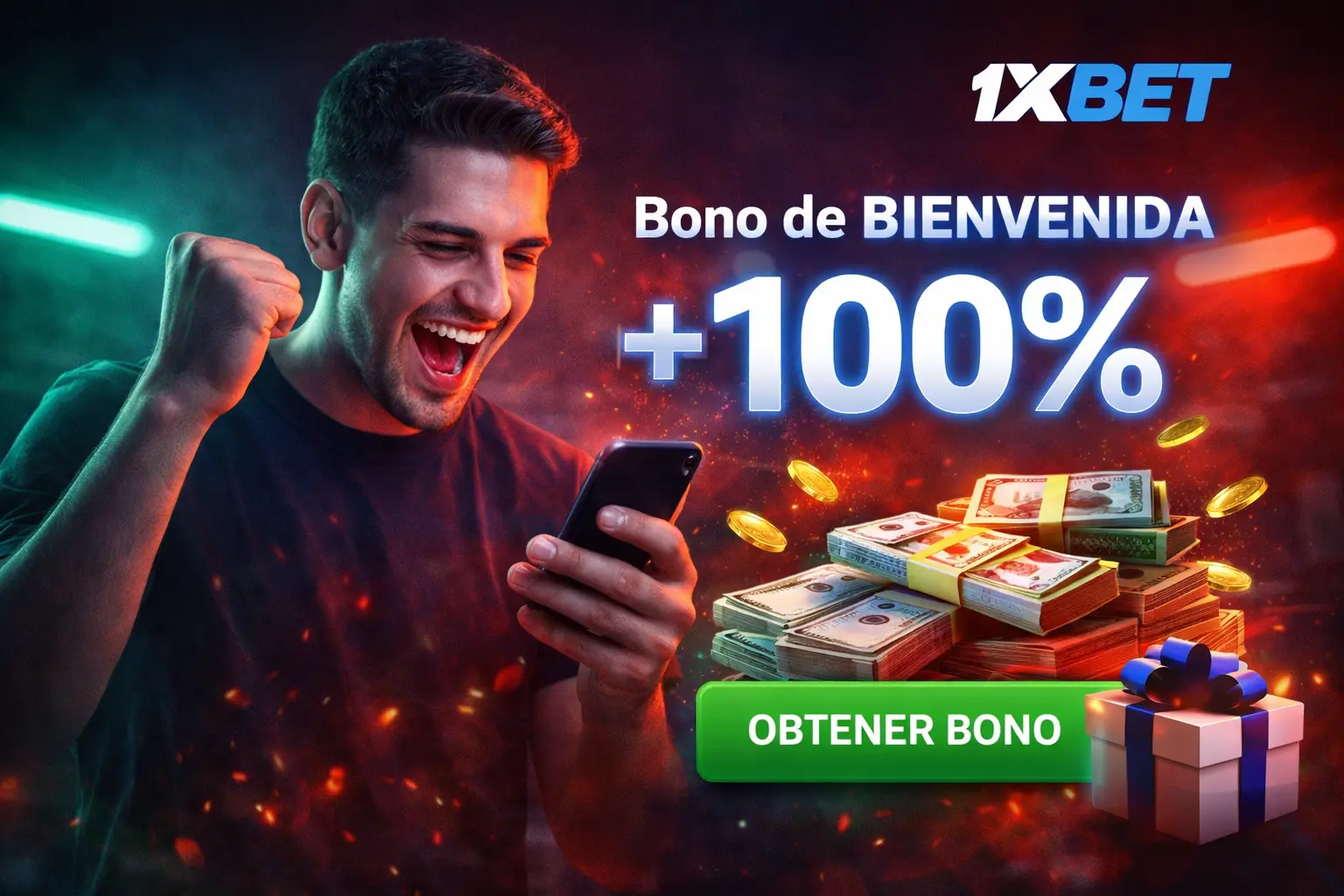 Jugador usando 1xBet Perú en smartphone mostrando ganancias en apuestas online