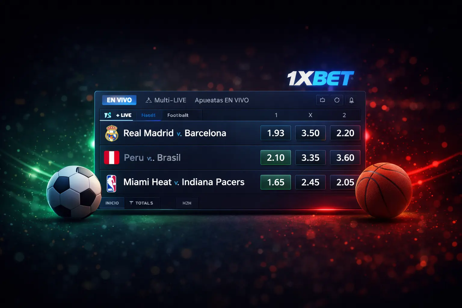 Apuestas deportivas en 1xBet Perú con cuotas en vivo y partidos de fútbol y baloncesto